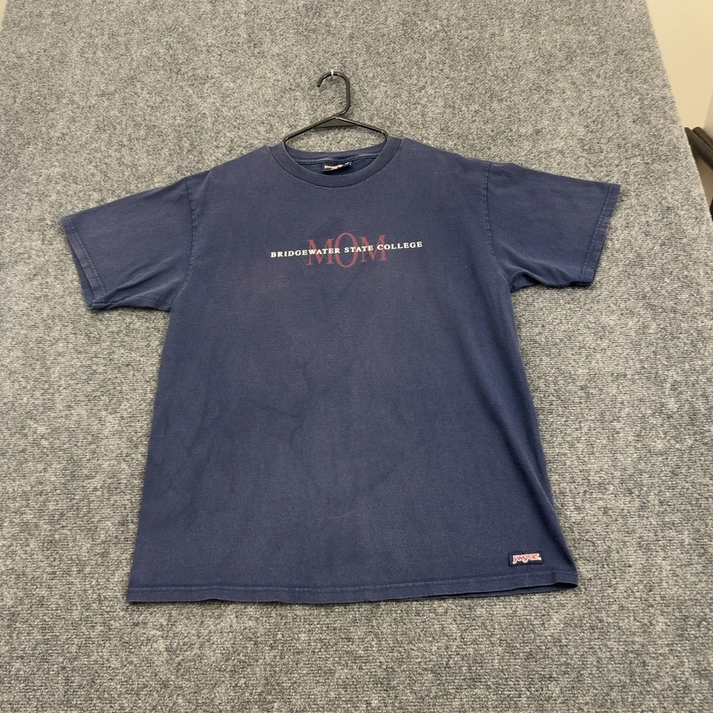 Vintage Bridgewater State JanSport T Shirt Womens L Navy Cotton Mom Collegiate